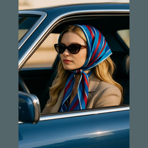 Vintage blue scarf long Monique Martin 80s scarf stripes blue green navy